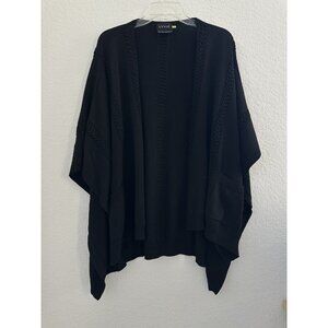 Lysse Sweater Poncho OS Black 5% Merino Wool Loose Tight Knit Open Lagenlook